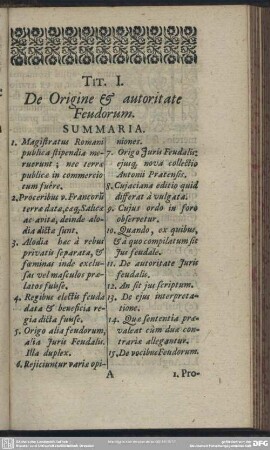 Tit. I. De Origine & autoritate Feudorum