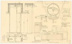 Maschinenfabrik Wisch und Co., Berlin-Spandau Erweiterungsbau: Spritzlackierraum, Grundriss über Dach-, Längsschnitt 1:10, Vertikalschnitt, Horizontalschnitt 1:1
