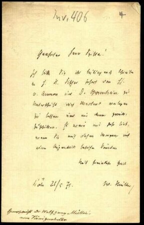 5-10-13-5.0000: Müller, Wolfgang (von Königswinter), Arzt, Chronist; diverse Schreiben ff.: Bitte um einen Besuch