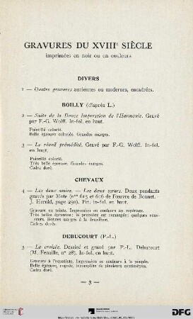 Gravures du XVIII. siècle imprimées en noir ou en couleurs (Nr. 1-14)