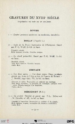 Gravures du XVIII. siècle imprimées en noir ou en couleurs (Nr. 1-14)