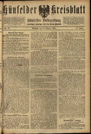 Ausgabe vom Mittwoch, den 15. Februar 1922.