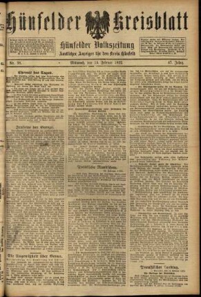 Ausgabe vom Mittwoch, den 15. Februar 1922.