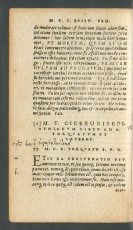 M. T. Ciceronis Epistolarum Liber Ad A. Torquatum Et Caeteros.