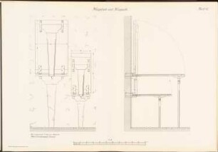 Klapptisch, Klappsitz: Schnitte 1:5 (aus: Musterzeichnungen f. d. Ausbau v. Gefängnissen in Preußen, bearb.im Ministerium d. öffentl. Arbeit, 1912)