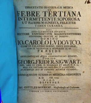 Diss. inaug. med. de febre tertiana intermittente soporosa ut plurimum funesta, feliciter tamen curanda