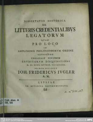 Dissertatio Historica De Litteris Credentialibus Legatorum
