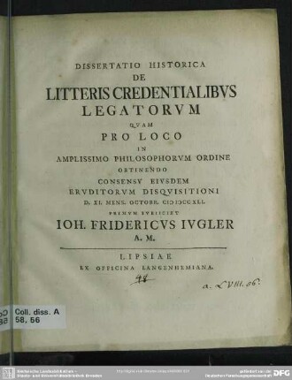 Dissertatio Historica De Litteris Credentialibus Legatorum
