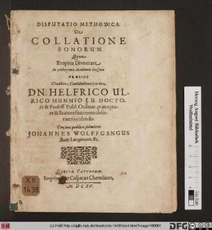 Disputatio Methodica De Collatione Bonorum