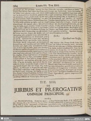 Tit. XIII. De Juribus Et Praerogativis Omnium Principum