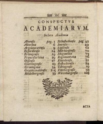 Conspectus Academiarum.