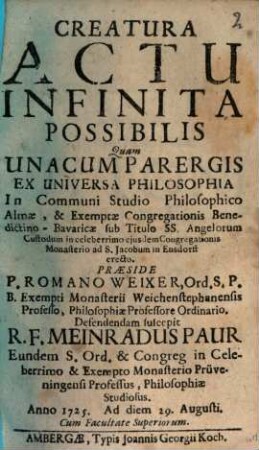Creatura Actu Infinita Possibilis