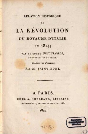 Relation historique de la révolution du royaume d'Italie en 1814