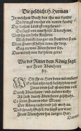 Wie der Ritter dem König sagt/ wer fraw Abenthewr sey.