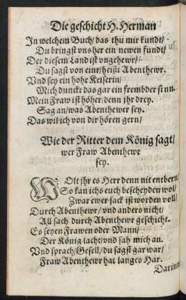 Wie der Ritter dem König sagt/ wer fraw Abenthewr sey.