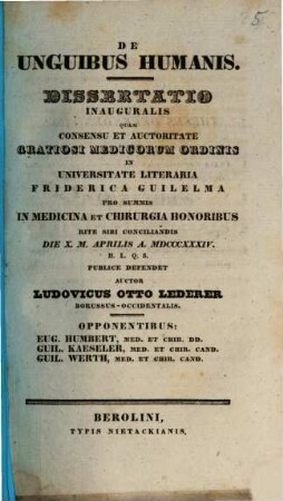 De Unguibus Humanis : Dissertatio Inauguralis