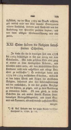 XXI. Seine spätern die Religion betreffenden Schriften