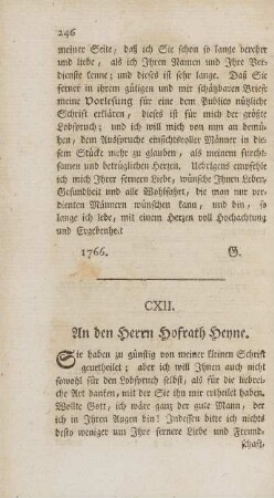 CXII. An den Herrn Hofrath Heyne
