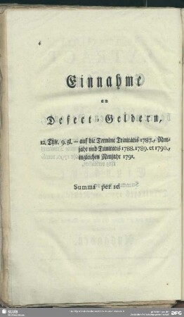 Einnahme an Defect-Geldern