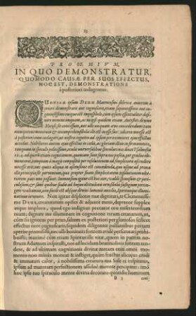 Prooemium, In Quo Demonstratur, Quomodo Causae Per Suos Effectus, Hoc Est, Demonstratione a posteriori indagentur.