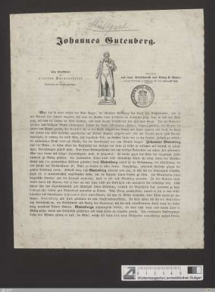 Johannes Gutenberg : Ein Denkblatt zur vierten Säcularfeier der Erfindung der Buchdruckerkunst