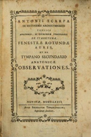 De structura fenestrae rotundae auris, et de tympano secundario anatomicae observationes