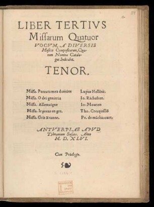 Liber tertius missarum quatuor vocum... Tenor