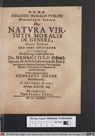 Collegii Moralis Publici Dissertatio Octava De Natura Virtutis Moralis In Genere