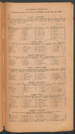 Hipódromo Argentino - Programa para la reunión del domingo 10 de julio de 1910