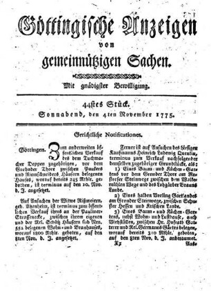 44stes Stück. Sonnabend, den 4ten November 1775.