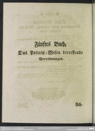 Fünftes Buch, Das Policey-Wesen betreffende Verordnungen