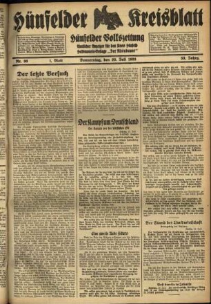 Erste Ausgabe vom Donnerstag, den 20. Juli 1933.