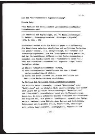 Das Problem der Sozialisation geschlechtsspezifischer Verhaltensweisen