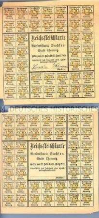 Bezugskarte der Stadt Chemnitz für Fleischwaren aus der Nachkriegszeit