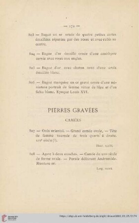 Pierres Gravées Camées (Nr. 807 - 815)