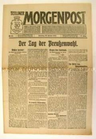 Tageszeitung "Berliner Morgenpost" zur Landtagswahl in Preußen
