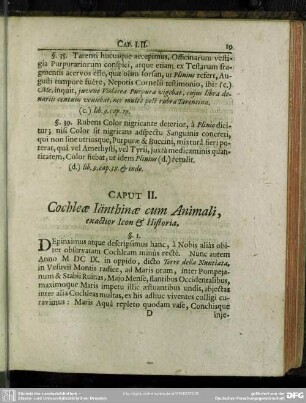 Caput II. Cochleae Iänthinae cum Animali, exactior & Historia