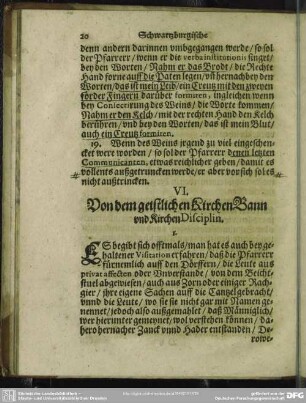 VI. Von dem geistlichen KichenBann und KirchenDisciplin