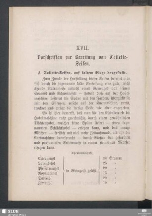 XVII. Vorschriften zur Bereitung von Toilette-Seifen