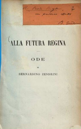Alla futura regina : Ode