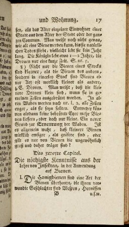Das zweyte Capitel. Die nöthigste Kenntnisse aus der Lehre von Insekten, in der Anwendung auf Bienen.