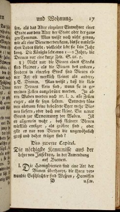 Das zweyte Capitel. Die nöthigste Kenntnisse aus der Lehre von Insekten, in der Anwendung auf Bienen.