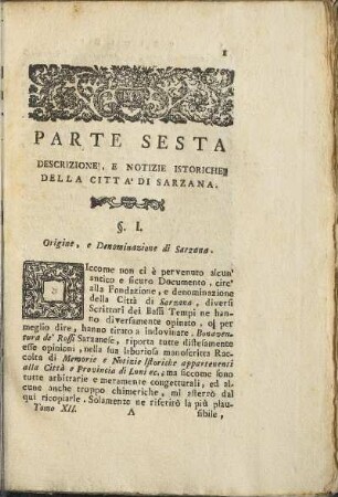 Parte Sesta Descrizione, E Notizie Istoriche Della Citta A' Di Sarzana.