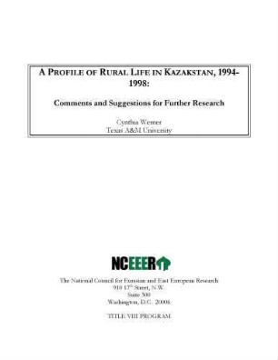 A profile of rural life in Kazakstan, 1994 - 1998 : comments and suggestions for further research