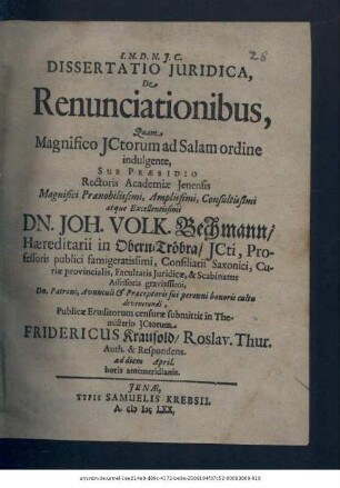 Dissertatio Iuridica, De Renunciationibus