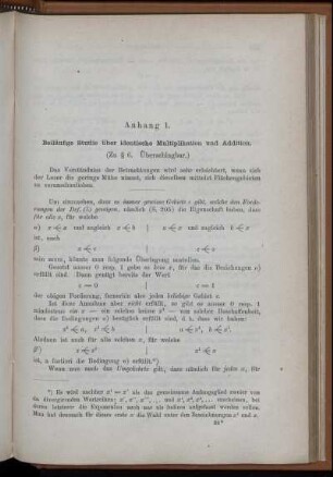 Anhang 1. Beiläufige Studie über identische Multiplikation und Addition. (Zu § 6. Überschlagbar)