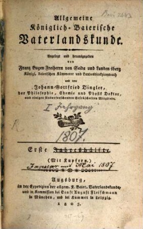 Allgemeine königlich-baierische Vaterlandskunde. 1. 1807