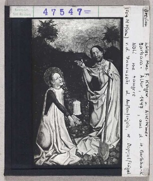 Breslau, Schlesisches Museum für Kunstgewerbe und Altertum: Barbara-Altar aus St. Barbara, rechter Doppelflügel, vordere Innenseite des Außenflügels: Noli me tangere