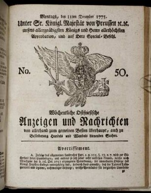 No. 50. Montags, den 11ten December 1775