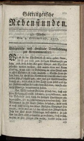 32. Woche. Den 9. Erntemonaht, 1777